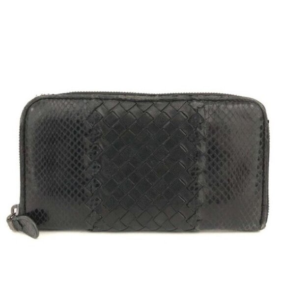 Bottega Veneta Handbags - Bottega Veneta Intrecciato Lambskin Zip Around Long Wallet Black/2BG4354